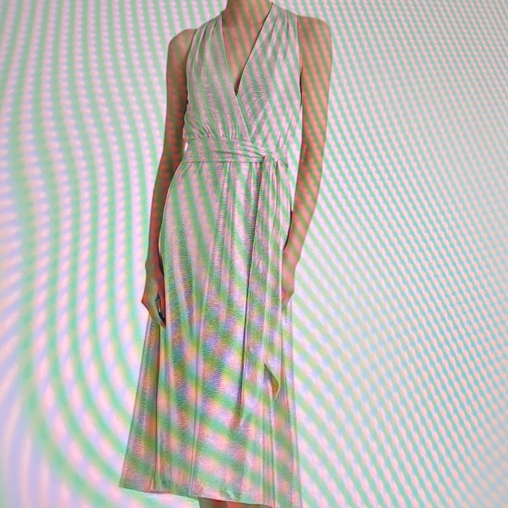 NWT Lauren Ralph Lauren Metallic Jersey Faux Wrap Midi Dress.  Size 4